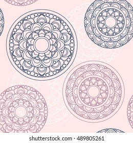 Abstract vintage seamless background with mandala ornaments. Decorative ornate vintage pattern