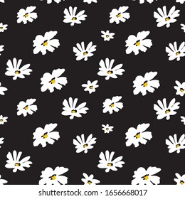 abstract vintage seamless floral pattern. white chamomile flowers on black background. vector illustration