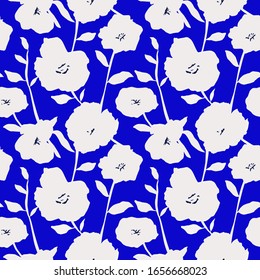 abstract vintage seamless floral pattern. white flowers on blue background. vector illustration