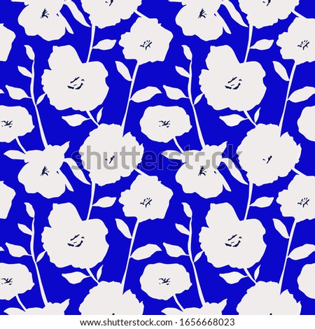 abstract vintage seamless floral pattern. white flowers on blue background. vector illustration