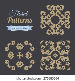 Abstract vintage seamless floral patterns set. Repeating vector tiles for fabric, prints, cards