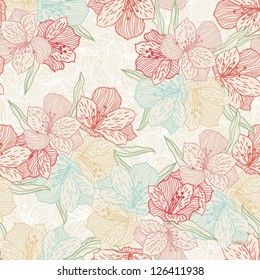 Abstract Vintage Seamless Flower Pattern With Orchid.