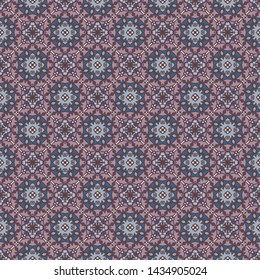 Abstract vintage seamless pattern in blue and red. Textile printing, web design, wallpaper, border