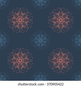 Abstract Vintage Seamless Pattern on Dark Blue Background. Flora Doodle Style, Floral Pattern.  Vector Illustration.