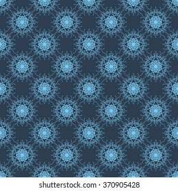 Abstract Vintage Seamless Pattern on Dark Blue Background. Flora Doodle Style, Floral Pattern.  Vector Illustration.