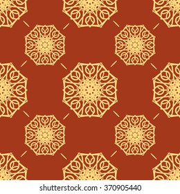 Abstract Vintage Seamless Pattern on Red Background. Flora Doodle Style, Floral Pattern.  Vector Illustration.