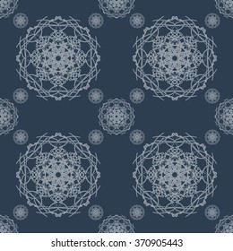 Abstract Vintage Seamless Pattern on Dark Blue Background. Flora Doodle Style, Floral Pattern.  Vector Illustration.
