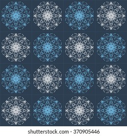 Abstract Vintage Seamless Pattern on Dark Blue Background. Flora Doodle Style, Floral Pattern.  Vector Illustration.