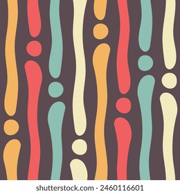 Abstract vintage seamless pattern with wavy stripes. Modern geometric striped background with 60s 70s retro color pallet and shapes. Minimal curvy aesthetic. Repeat vector illustration