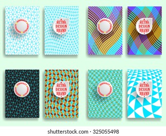 Abstract Vintage Set Of Different Geometrical Brochures and Design Elements. Retro Flyers , Banners , Posters with Dotted Textures . Colorful Patterns .