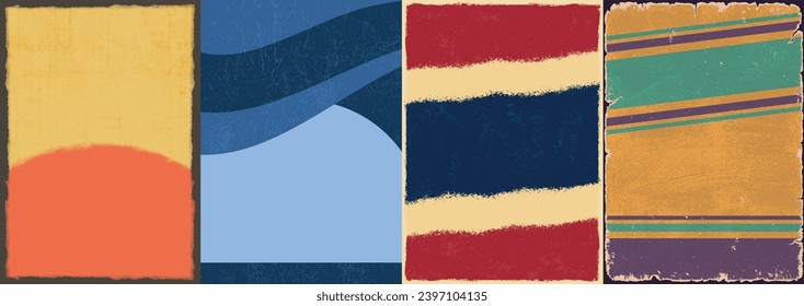 Abstract vintage set flyers colorful in grunge style with mockups for use in advertising or interior design vector illustration