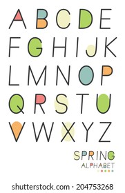 Abstract vintage style designed Spring vector alphabet set with rainbow colors