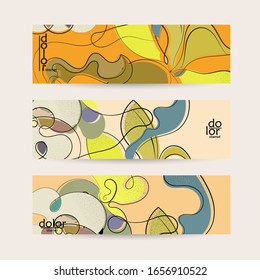 Abstract vintage style fruit banner template. Grunge textured with flat colors. Smooth curvy hand drawn line art.