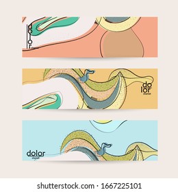 Abstract vintage style fruit banner template. Grunge textured with flat colors. Smooth curvy hand drawn line art.