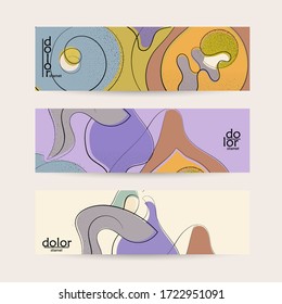 Abstract vintage style fruit banner template. Grunge textured with flat colors. Smooth curvy hand drawn line art.
