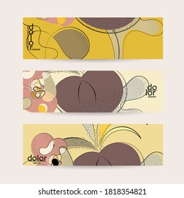 Abstract vintage style fruit banner template. Grunge textured with flat colors. Smooth curvy hand drawn line art.