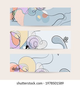 Abstract vintage style fruit banner template. Grunge textured with flat colors. Smooth curvy hand drawn line art.