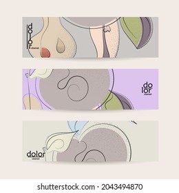 Abstract vintage style fruit banner template. Grunge textured with flat colors. Smooth curvy hand drawn line art.