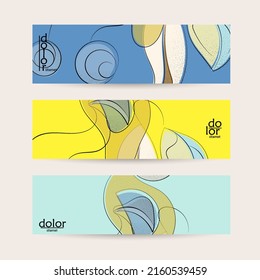Abstract vintage style fruit banner template. Grunge textured with flat colors. Smooth curvy hand drawn line art.