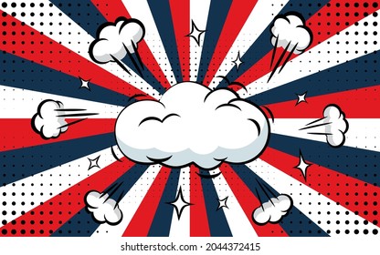 Resumen de fondo de luz solar vintage con una nube en el centro. Estilo de circo de carnaval para la animación en círculo. Ilustración vectorial del haz solar de explosión de estrella