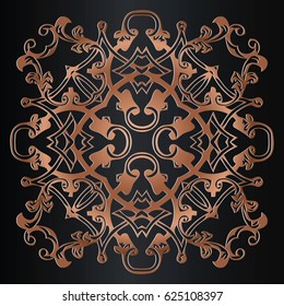 Abstract vintage symmetrical ornate vintage pattern on a black background