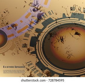 Abstract vintage technology concept design on dark and brown background for web and book cover or your design,Vector Illustration.