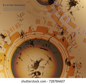 Abstract vintage technology concept design on dark and brown background for web and book cover or your design,Vector Illustration.