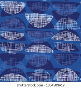 Abstract vintage texture geometric seamless pattern for background, fabric, textile, wrap, surface, web and print design. Deep blue and white modern geometry vector tile rapport for textile 