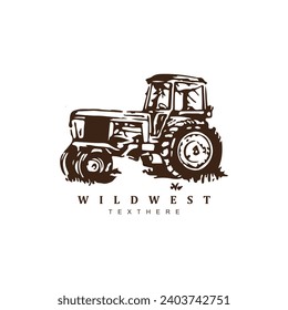 Abstract vintage tractor farmland industry logo vector for your brand or business
