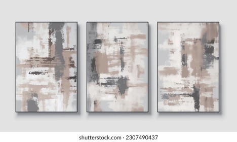 Abstract vintage vector art triptych, modern painting