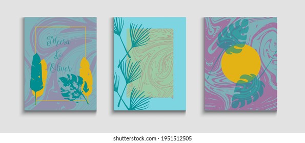 Pancartas de vectores de época abstractas. Tejido, Volantes De Hojas Tropicales. Invitación al estilo oriental. Patrón de marco geométrico. Traje La Mano Un Fondo Elegante. Noble Banana Sale Del Diseño De La Revista.