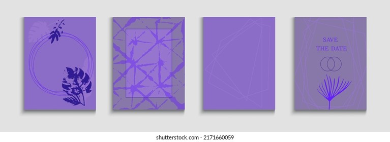 Conjunto de tarjetas vectoriales abstractas. Patrón de marco geométrico. Carteles de tinte, hojas tropicales. La Mano Dibujó Antecedentes Asiáticos. Plantilla de revista de hojas de oliva blandas. Invitación al estilo oriental.