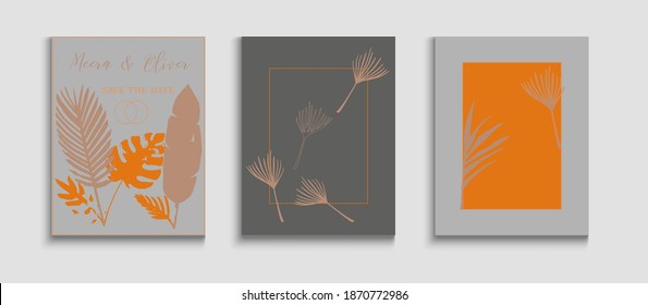 Abstract Vintage Vector Covers Set. Soft Olive Leaves Invitation Template. Geometric Frame Texture. Hand Drawn Asian Background. Tie-Dye, Tropical Leaves Cards. Oriental Style Invitation. - Shutterstock ID 1870772986