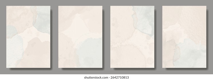 Abstract vintage watercolor vector art background set with old paper and isolated brushstrokes and splashes for cards, flyers, poster, cover design. Aged texture. Template for design.