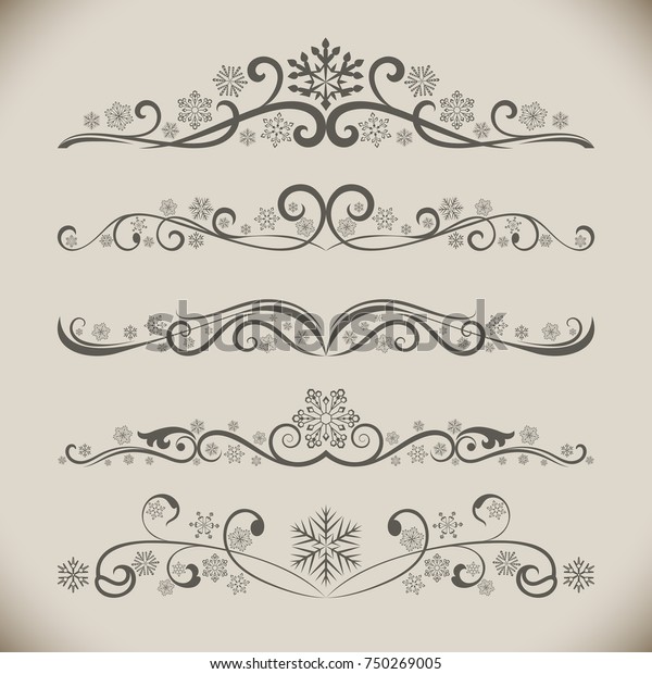 Abstract vintage winter Christmas dividers with\
snowflakes. Vector\
set.