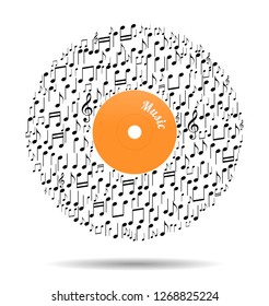 Abstract vinyl record with notes