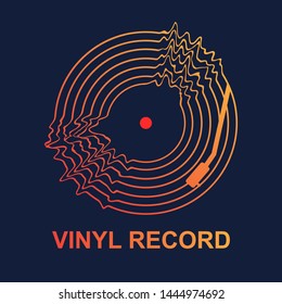 Abstract vinyl record wave music vector with dark  background graphic