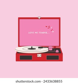 Abstract vinyl recorder. Retro turntable with vinyl disk for music recording, vintage audio player with needle and disk. Vector cartoon illustration