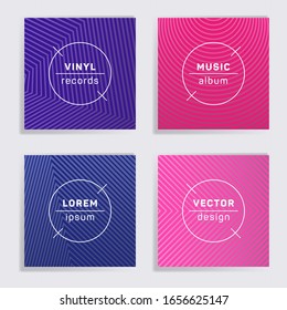 Abstract vinyl records music album covers set. Halftone lines backgrounds. Flat creative vinyl music album covers, disc mockups. DJ records disc vector mockups. Techno party posters.