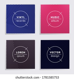 Abstract vinyl records music album covers set. Halftone lines backgrounds. Tech creative vinyl music album covers, disc mockups. DJ records geometric layouts. Flyer gradient patterns.