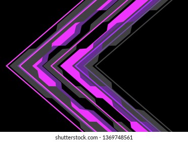 Abstract violet arrow polygon circuit light on black design modern futuristic background vector illustration.