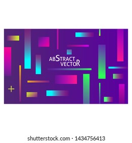 Abstract violet background. Cyan, pink, green neon stripes, dynamic effect, minimal geometric lines. Vector template for banners, poster, covers, flyers