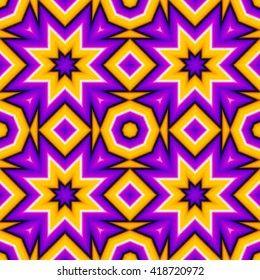 Abstract violet background with eight-pointed stars (optical illusion of movement). Seamless pattern.