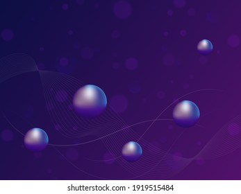 Abstract Violet Background With Motion Wavy Lines And 3D Balls.