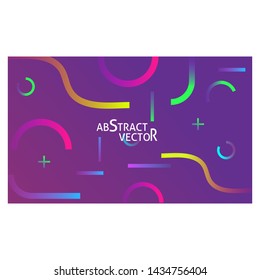Abstract violet background. Pink, yellow, green curves and ring segments, gradient colors. Minimal geometric lines, dynamic effect. Vector template for banners, poster, covers, flyers
