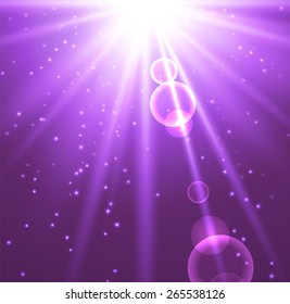 Abstract violet background with stars and rays