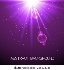 Abstract violet background with stars and rays