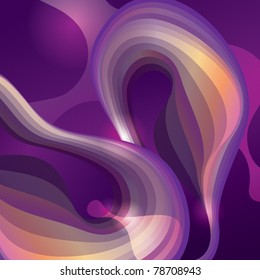 Abstract violet background with transforming shining forms. Vector illustration.