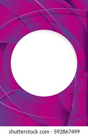 Abstract violet background with waves and a white circle in the middle to place texts. Size A4 - 21cm x 30cm - Vector image