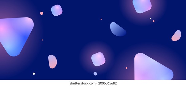 Abstract violet background for websites and banners in rich violet colours. Floating round shapes with solid colours and gradients. Calm composition with various elements for your presentation